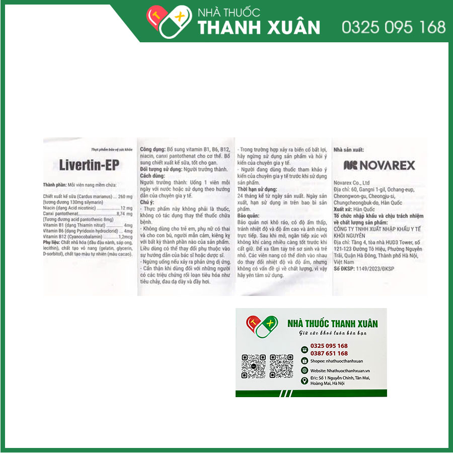 Livertin-EP bổ sung vitamin B1, B6, B12, niacin, canxi pantothenate cho cơ thể, cải thiện chức năng gan
